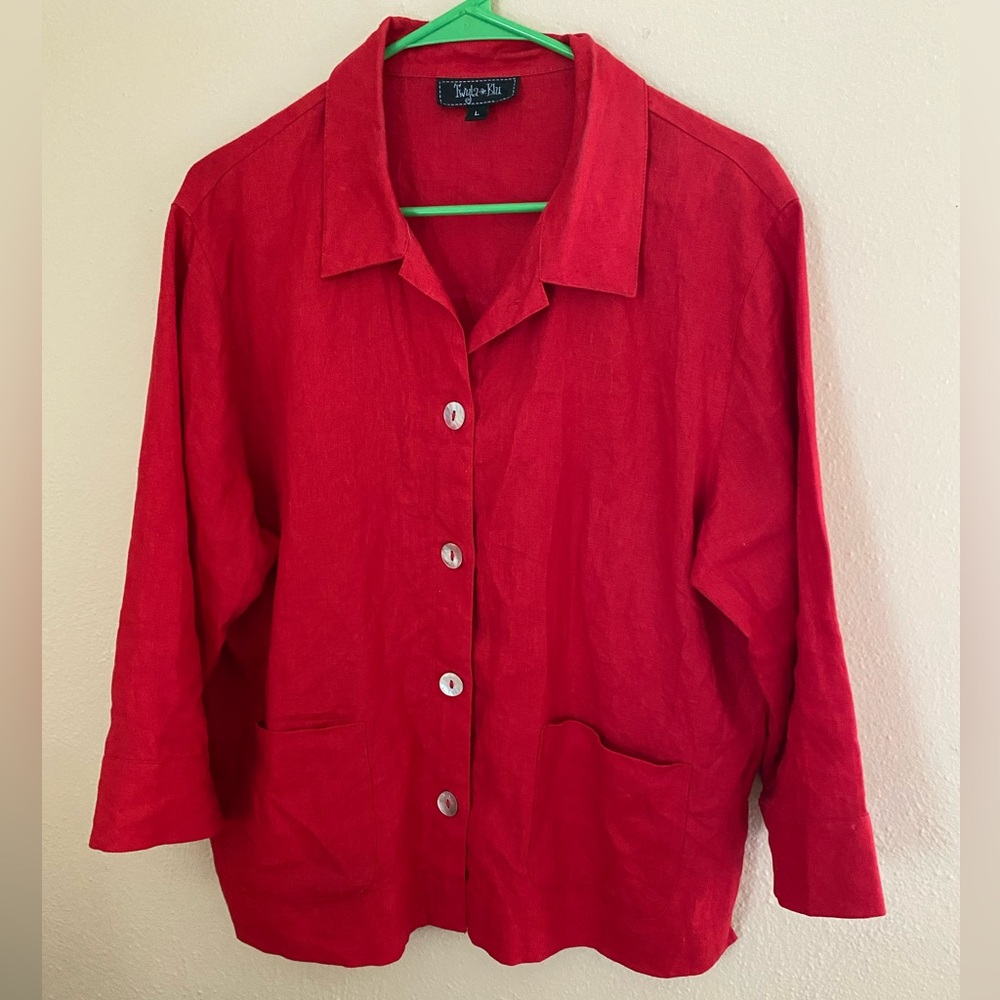 Red 100% Linen Lightweight Jacket